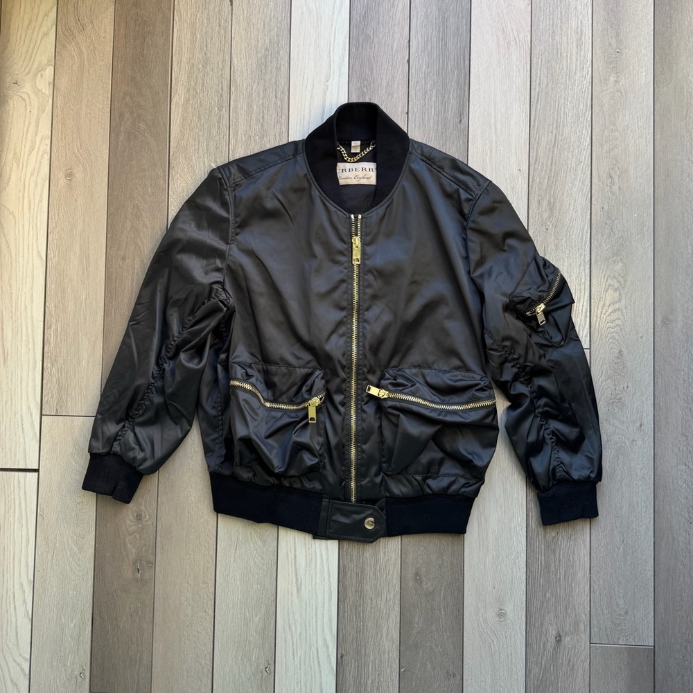 Burberry Black Bomber Jacket with Gold Zippers
